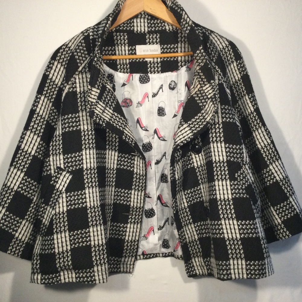 Black white coat medium (shoe and purse print liner) size M